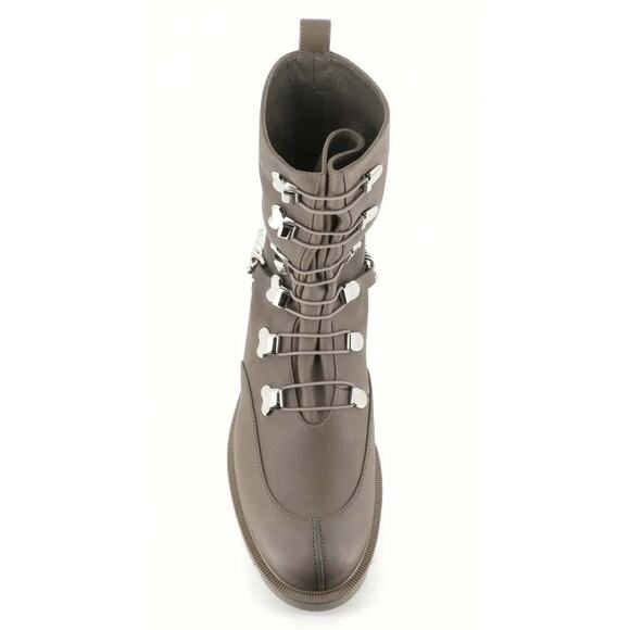 Christian Louboutin Horse Flat Silex Grey Leather Combat Lace Up Chain Boot 37 - Picture 7 of 12
